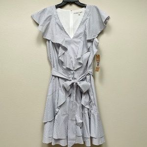Rachel Roy Striped Ruffle Fit and Flare Dress